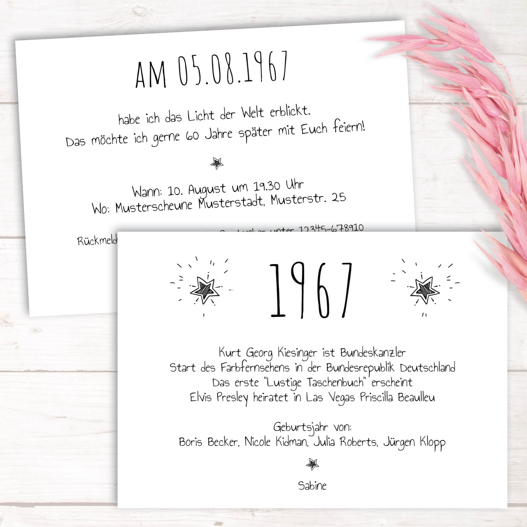 Einladung zum 60. Geburtstag 1967 – personalisierbar | Individuelle Einladung
